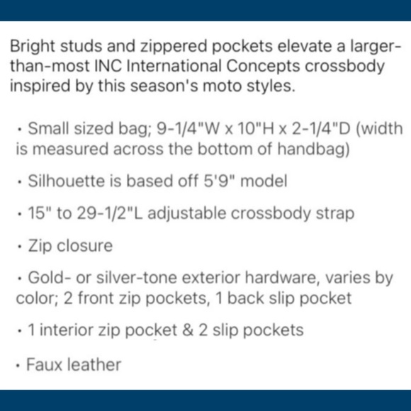 MOTO STYLE CROSSBODY BAG *NEW! *NWT *INC *MACY’S *NAVY & SILVER *BOHO *VERSATILE - Picture 8 of 17